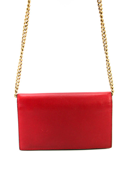 Gucci Womens Scalloped Peony GG Pearly Wallet On Chain Red Leather