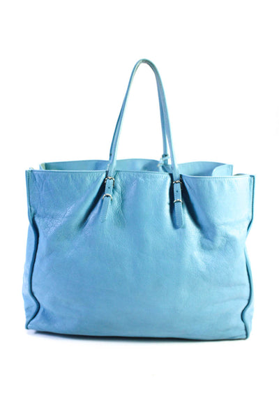 Balenciaga Womens Large Open Top Papier A4 Zip Around Tote Handbag Blue Leather