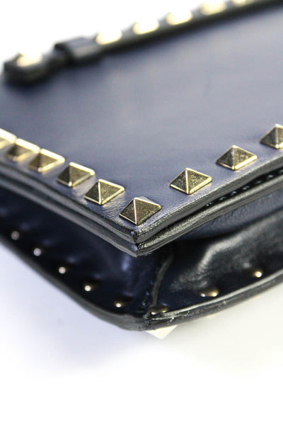 Valentino Garavani Womens Rockstud Leather Flap Wristlet Clutch Handbag Navy