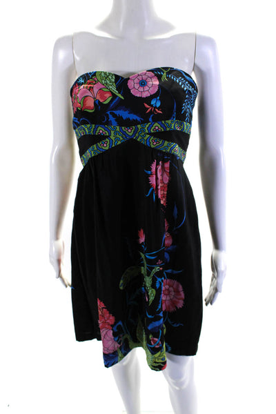 Tibi Womens Peacock Floral Print Sweetheart A Line Dress Black Green Pink Size 8