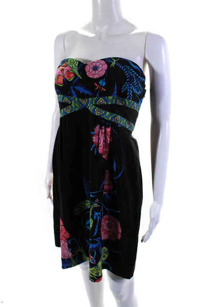 Tibi Womens Peacock Floral Print Sweetheart A Line Dress Black Green Pink Size 8