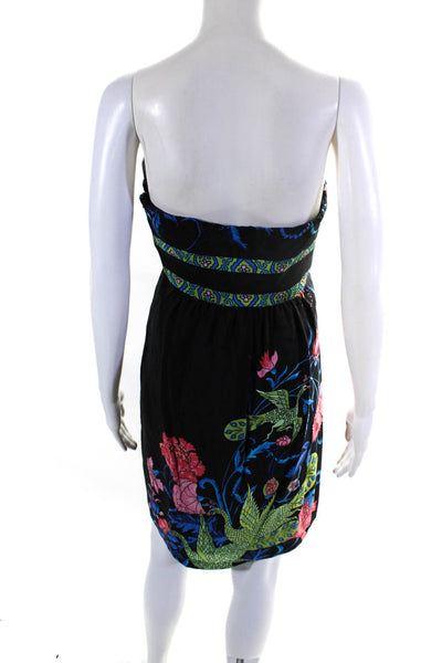 Tibi Womens Peacock Floral Print Sweetheart A Line Dress Black Green Pink Size 8