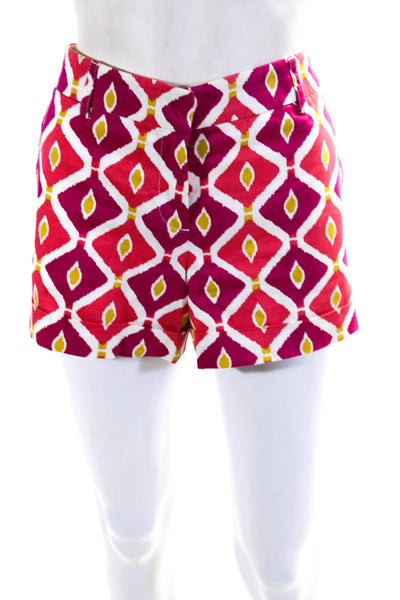 Tory Burch Womens Mid Rise Abstract Sateen Cuffed Shorts Pink Magenta Size 8