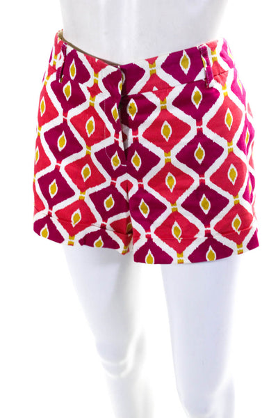 Tory Burch Womens Mid Rise Abstract Sateen Cuffed Shorts Pink Magenta Size 8