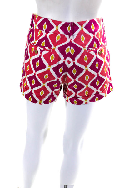 Tory Burch Womens Mid Rise Abstract Sateen Cuffed Shorts Pink Magenta Size 8