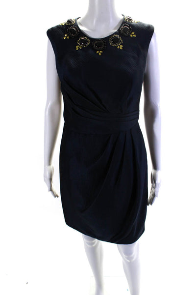 Carmen Marc Valvo Womens Embellished Sleeveless Mini Sheath Dress Navy Size 6