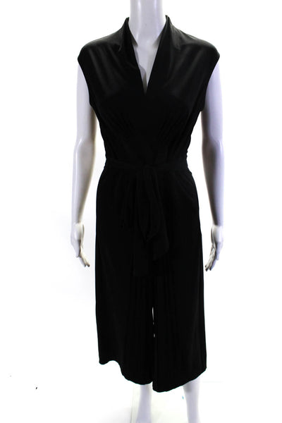 Catherine Malandrino Womens Pintuck V Neck Wide Leg Crop Jumpsuit Black Size 6