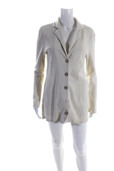 FP Beach Womens Cotton Ribbed Textured Buttoned Collared Cardigan Beige Size XS