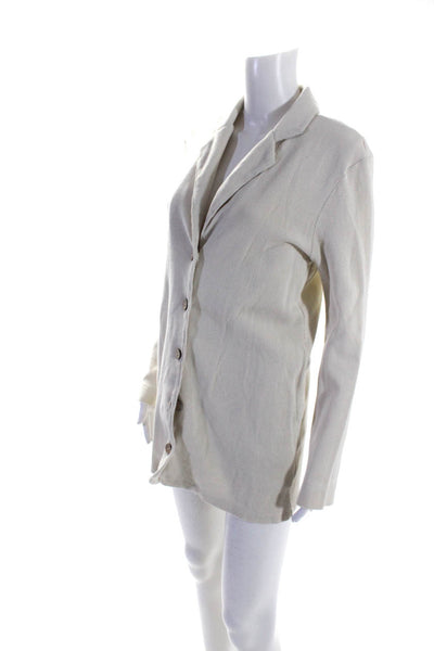 FP Beach Womens Cotton Ribbed Textured Buttoned Collared Cardigan Beige Size XS