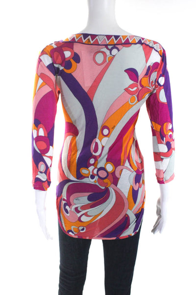 Emilio Pucci Womens Multicolor Printed Crew Neck Long Sleeve Blouse Top Size 6