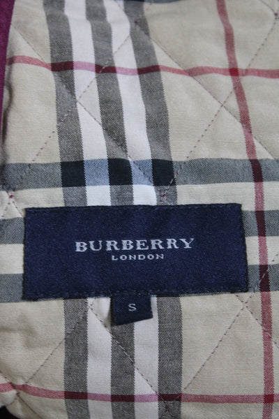 Burberry Womens Fuschia Quilted Collar Pockets Long Sleeve Jacket Size S