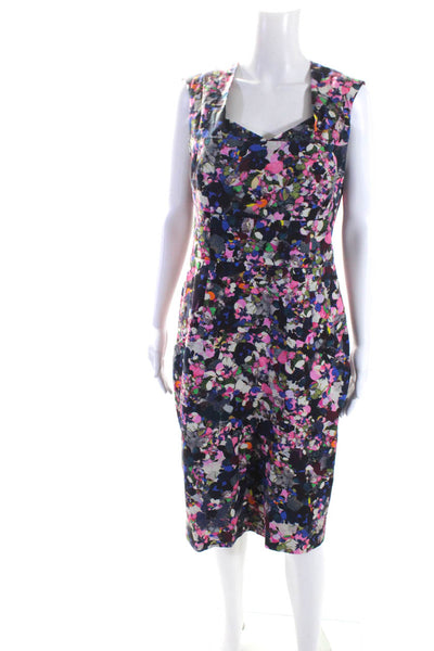 Erdem Womens Back Zip Sleeveless V Neck Floral Shift Dress Multicolored Size 8