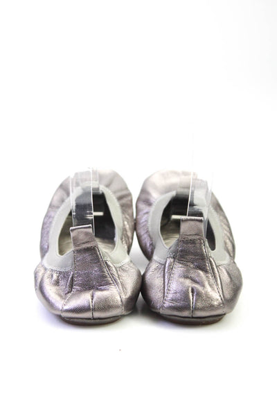 Yosi Samra Womens Slip On Metallic Round Toe Ballet Flats Silver Leather Size 10