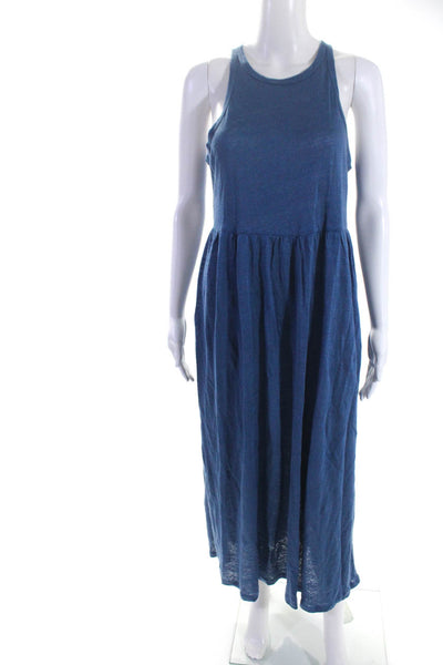 J Crew Womens Sleeveless Crew Neck Linen Knit Maxi Dress Blue Size Medium