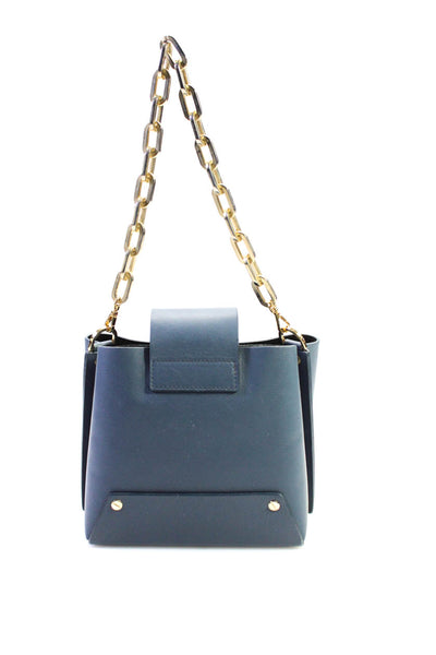 Yuzefi Womens Chain Link Strap Circle Strap Mini Shoulder Handbag Blue Leather