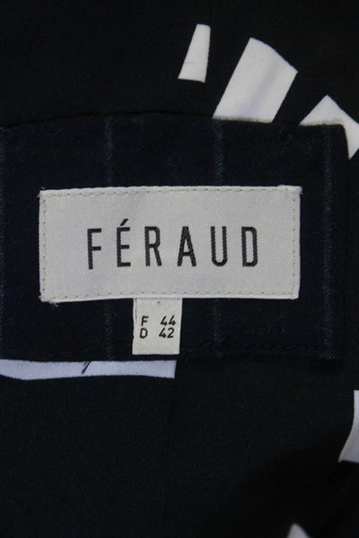 Feraud Womens Striped Floral Embroidered Jacket Navy Blue Wool Size 12