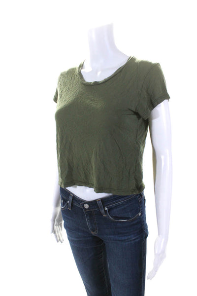 Reformation Womens Short Sleeve Crew Neck Crop Top Tee Shirt Green Size XS