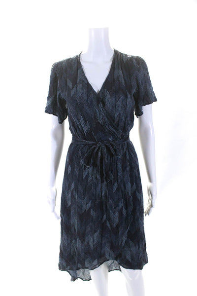 Cloth & Stone Womens Short Sleeve Faux Wrap Midi Dress Blue Purple Size XS