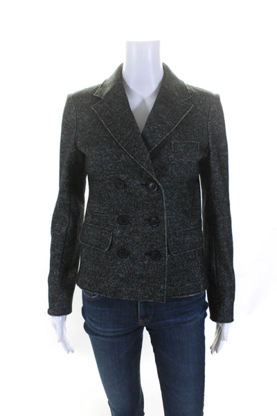 J Crew Womens Cotton Notched Collar Double Breasted Blazer Jacket Black Size 2