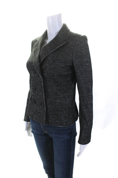 J Crew Womens Cotton Notched Collar Double Breasted Blazer Jacket Black Size 2