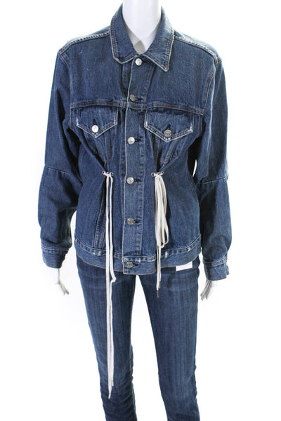 Proenza Schouler Womens Button Front Double Bow Jean Jacket Blue Size Small