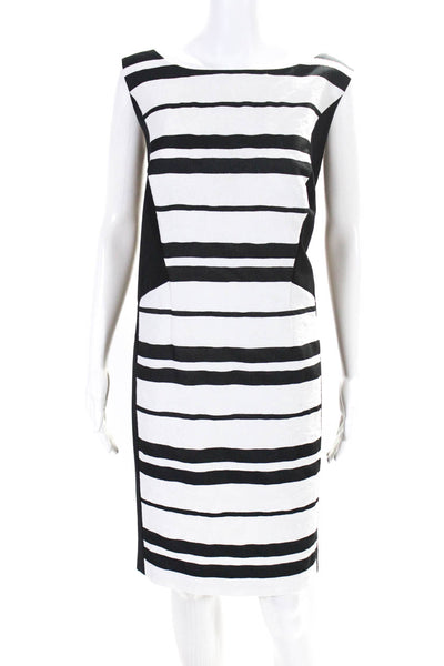 Lafayette 148 New York Womens Jacquard Striped Sheath Dress Black White Size 18