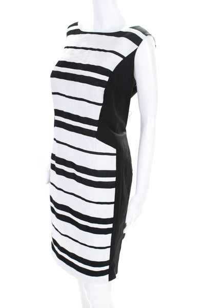 Lafayette 148 New York Womens Jacquard Striped Sheath Dress Black White Size 18