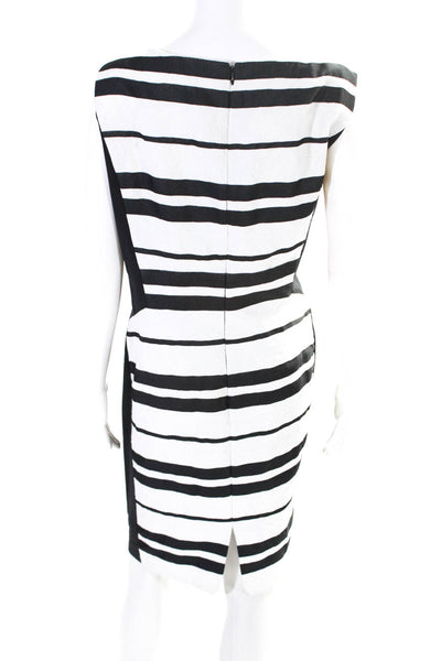 Lafayette 148 New York Womens Jacquard Striped Sheath Dress Black White Size 18