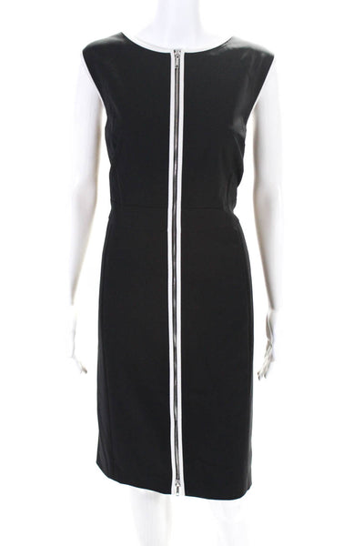Lafayette 148 New York Womens Satin Trim Front Zip Sheath Dress Black Size 18