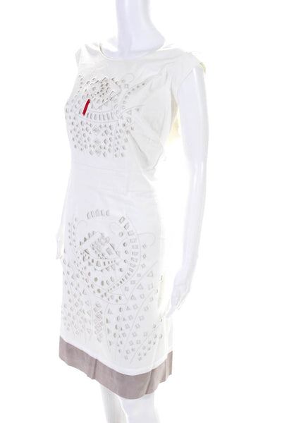 Lafayette 148 New York White Eyelet Cut Out Knee Length Dress Sz est 18