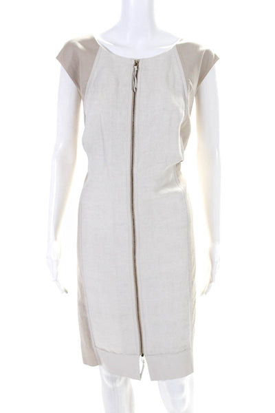 Lafayette 148 New York Womens Khaki Canvas Front Zip Sheath Dress Beige Size 18