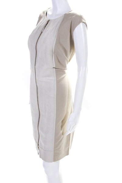 Lafayette 148 New York Womens Khaki Canvas Front Zip Sheath Dress Beige Size 18