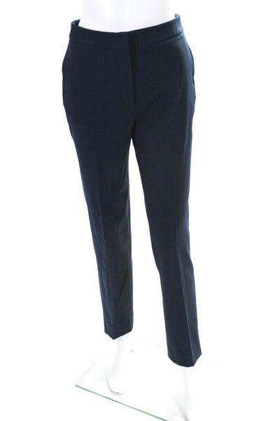 Oscar de la Renta Womens Pleated Front Straight Leg Dress Pants Navy Blue Size S