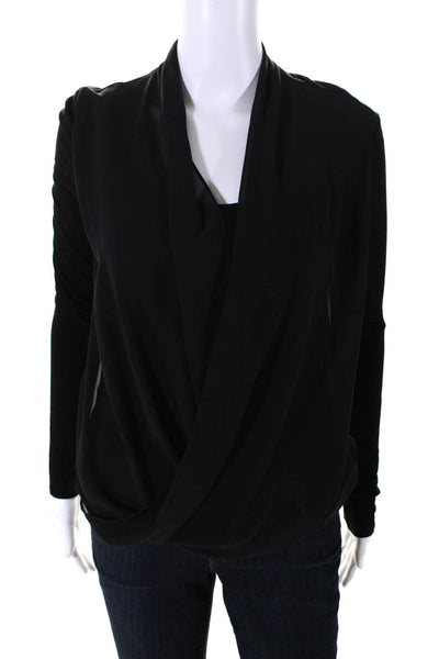 Allsaints Women's Round Neck Long Sleeves Wrap Blouse Black Size S