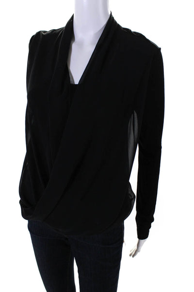 Allsaints Women's Round Neck Long Sleeves Wrap Blouse Black Size S