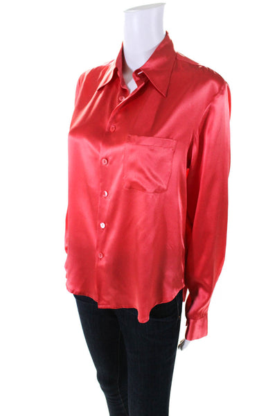 Equipment Womens Silk Collared Buttoned Long Sleeve Blouse Top Pink Size L