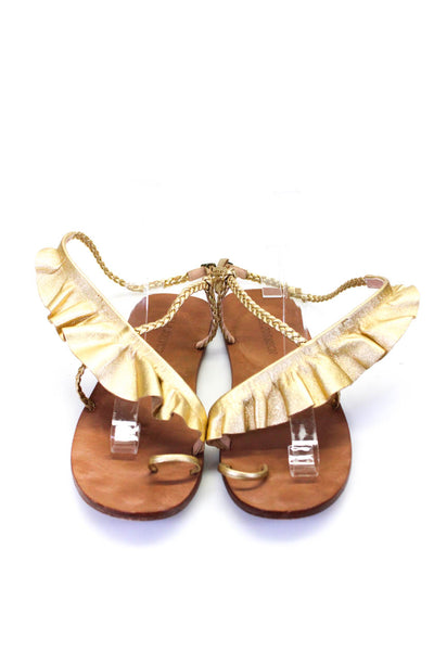 Ulla Johnson Womens Leather Ruffled Braid Strap Buckled Sandals Gold Size EUR38