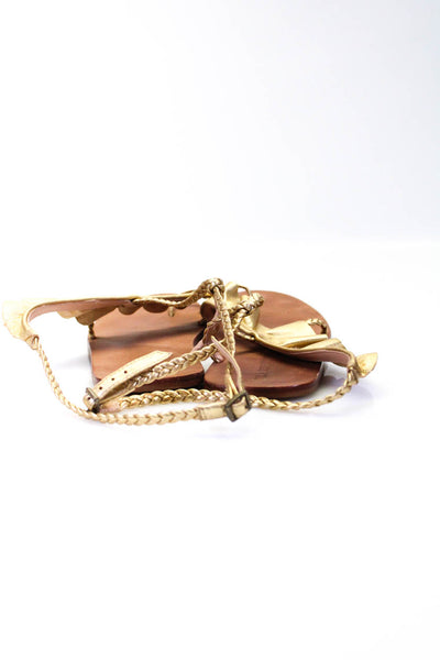 Ulla Johnson Womens Leather Ruffled Braid Strap Buckled Sandals Gold Size EUR38