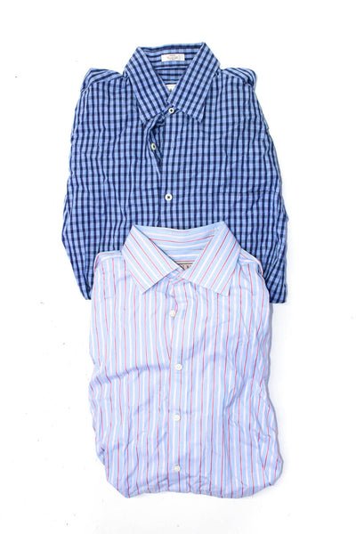 Peter Millar Thomas Pink Mens Button Up Plaid Stripe Shirt Blue Small 16.5 Lot 2