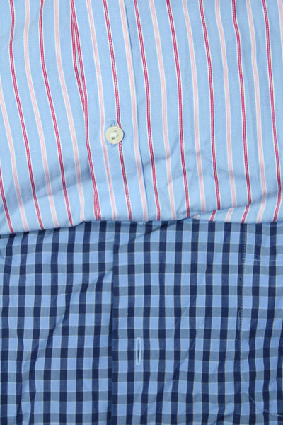 Peter Millar Thomas Pink Mens Button Up Plaid Stripe Shirt Blue Small 16.5 Lot 2