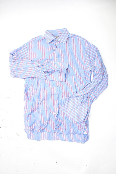 Peter Millar Thomas Pink Mens Button Up Plaid Stripe Shirt Blue Small 16.5 Lot 2