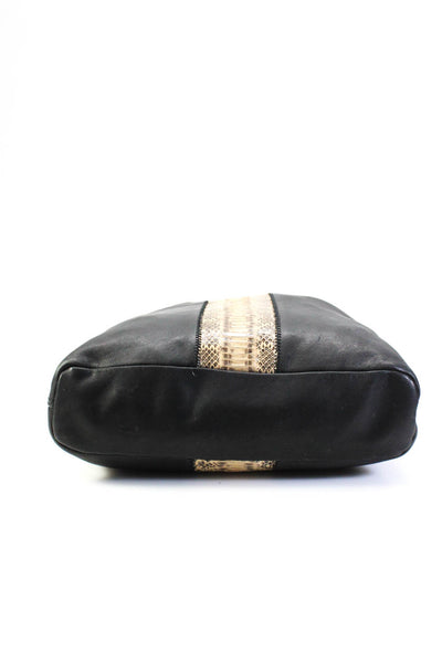 Loeffler Randall Snakeskin Trim Leather Tote Handbag With Envelope Wallet Black