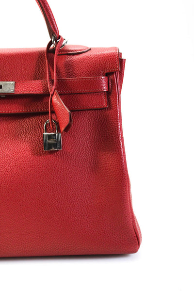 Hermes Kelly Retourne 35 Epsom Leather Tote Satchel Handbag Casaque Rouge Red