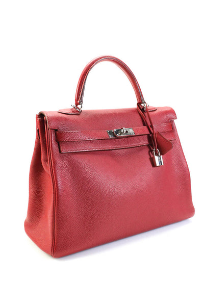 Hermes Kelly Retourne 35 Epsom Leather Tote Satchel Handbag Casaque Rouge Red