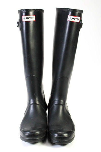 Hunter Womens Embossed Textured Mid-Calf Slip-On Rainboots Black Size 9