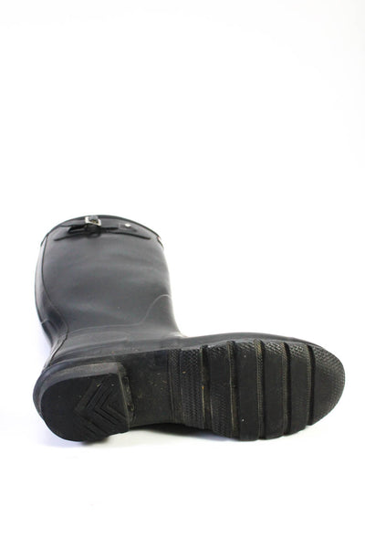 Hunter Womens Embossed Textured Mid-Calf Slip-On Rainboots Black Size 9