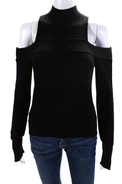 Jonathan Simkhai Womens Ribbed Knit Cold Shoulder Sweater Top Black Size S