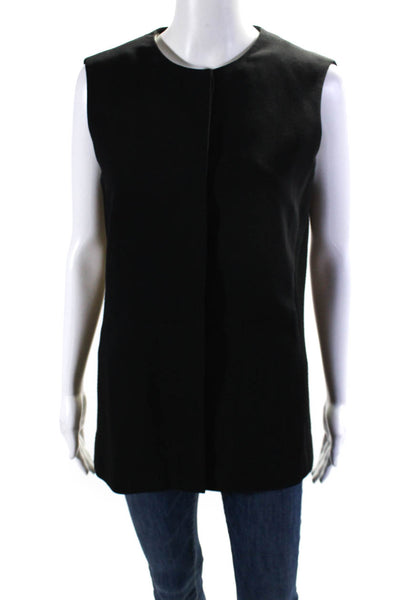 Akris Punto Womens Wool Crepe Button Up Crew Neck Vest Black Size 10