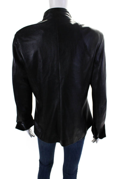 Saja Womens Leather Collared Zip Up Long Sleeve Jacket Coat Black Size XL