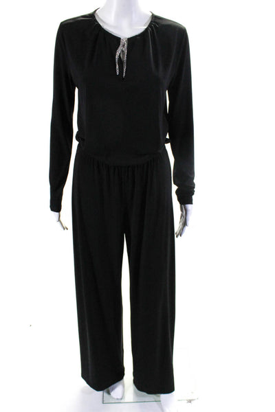 Michael Michael Kors Womens Knit Chain Drawstring Slim Cut Jumpsuit Black Size S